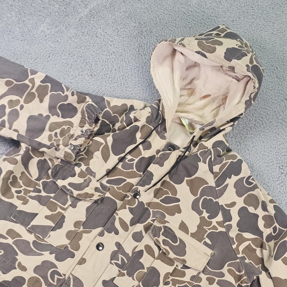Vintage Walls Coat Mens Medium Brown Duck Camo Hooded Canvas Hunting Parka